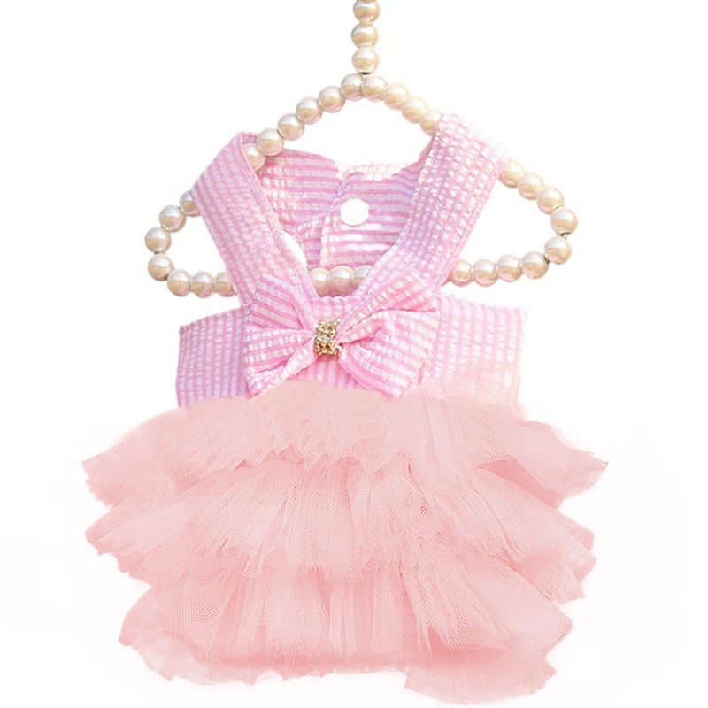 TAPBULL Dog Dresses, Fashion Pet Dog Clothes, Striped Mesh Puppy Dogs Princess Dresses (Pink, X-Small) - Image 1